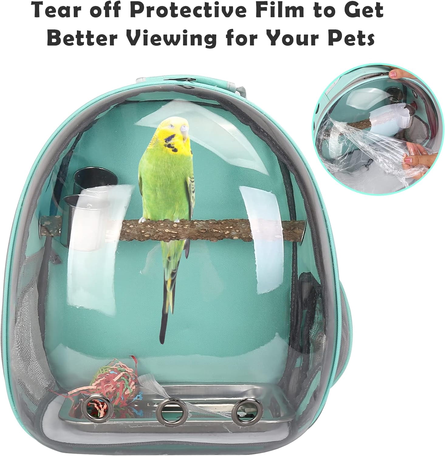 Bird Backpack, Bird Carrier Travel Cage with Perch, Portable Wildbird Carrier Bag, Parrot Parakeet Cockatiel Cage w/Toy Stainless Steel Food Bowl Tray for Conures Budgie Canary Lovebirds Small Animal