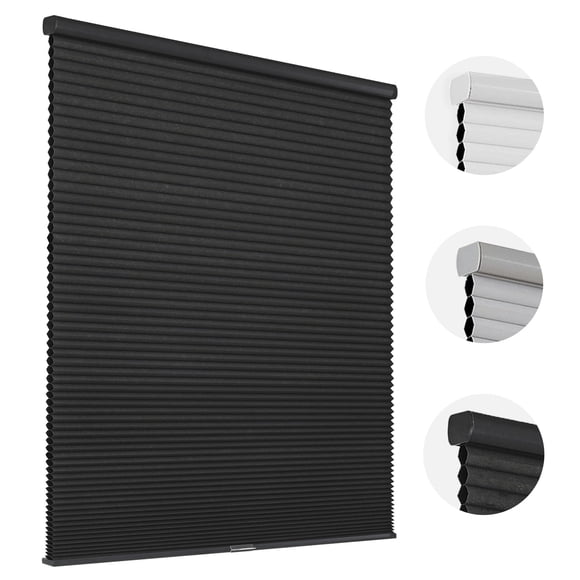 Joydeco Stores Alvéolés, Stores Cellulaires Noirs Sans Cordon Occultants, Stores Alvéolés à Arrêt Libre pour Salle de Bain, Chambre, Salon, Bureau, Cuisine (36 Pouces L x 64 Pouces H)