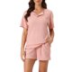 thumbnail image 1 of Conjuntos de pijama de mujer INSPIRE CHIC, ropa de salón casual, pantalones cortos, camisetas de manga con pantalones, con bolsillos, talla XL, color rosa, 1 of 6