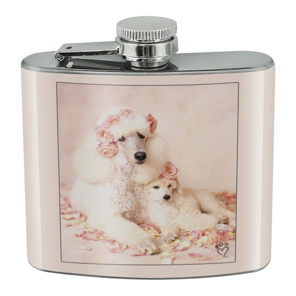 Poodles Mother and Daughter Puppy Dog Stainless Steel 5oz Hip Drink Kidney Flask