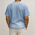 thumbnail image 3 of Zimjoy Mens Cotton Linen T-Shirts Short Sleeve T Shirt Crew Neck Tees Casual Cross Front Basic Tee Tops Blue L, 3 of 3