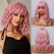 thumbnail image 2 of HAIRCUBE Wavy Synthetic Wig With Bangs Short Bob Pink Wigs Curly Wavy Shoulder Length Cosplay Wig Daily Colorful Wig qym unisex, 2 of 2