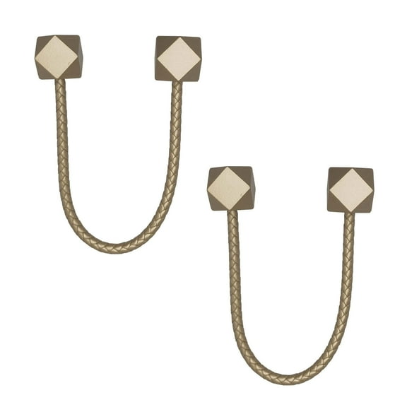 Evideco French Home Goods Curtain Holdbacks Set of 2 Glamour Gold Tiebacks – Flexible Design with Wooden Tips and Faux Leather Covering - A Chic and Luxurious Home Decor Accessory