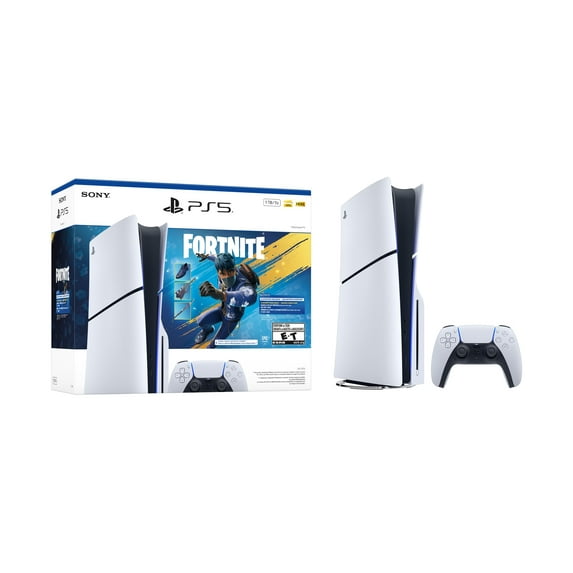 PlayStation 5 Slim Disc 2TB SSD Fortnite Flowering Chaos Bundle with Two Controllers, White and Midnight Black DualSense and Mytrix Dual Controller Charger - PS5 Slim Disc Edition