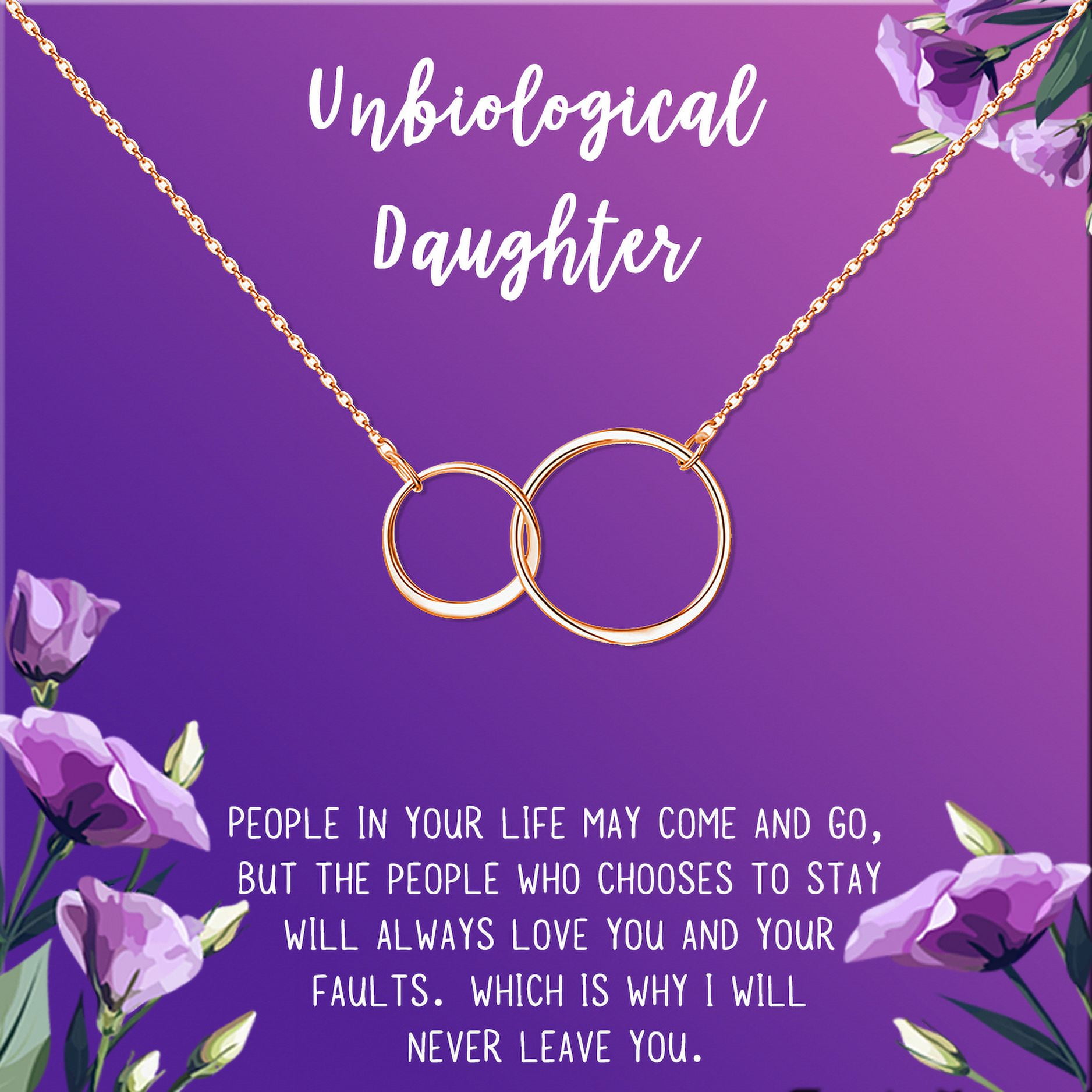Anavia Unbiological Daughter Jewelry, Step Daughter Necklace Gift, Bonus Daughter Birthday Card Gift, Gift from Step Mom-[Rose Gold Infinity Double Ring, Royal Purple Gift Card]