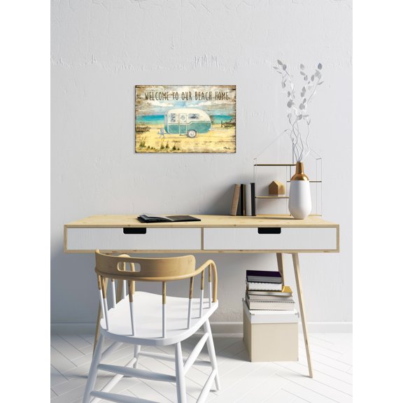 Gango Home Decor Coastal Distressed Beachside Camp Trailer "Welcome To Our Beach Home" Print by Paul Brent (Printed on Paper); One 18x12in Unframed Paper Poster