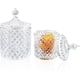 thumbnail image 1 of Elegancia organizativa, recipiente de vidrio transparente con diseño de diamantes facetados para buffet de dulces de bodas, tarro de dulces de cristal con tapa para decoración del hogar, elegante, 1 of 5
