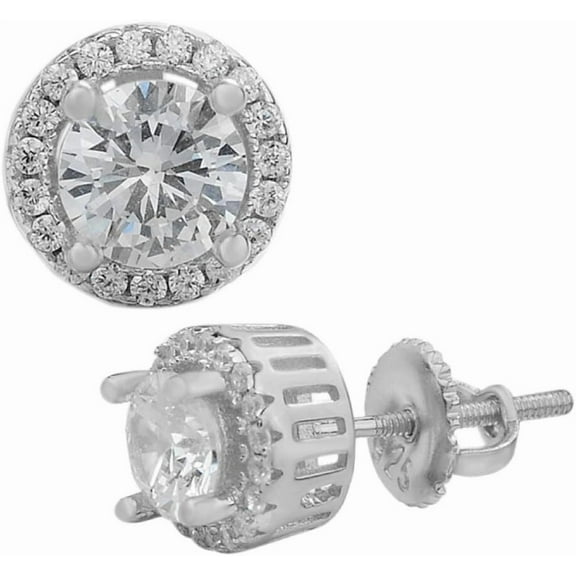 Women's Or Men s Real Solid Sterling Silver Diamond Hip Hop Earrings Studs