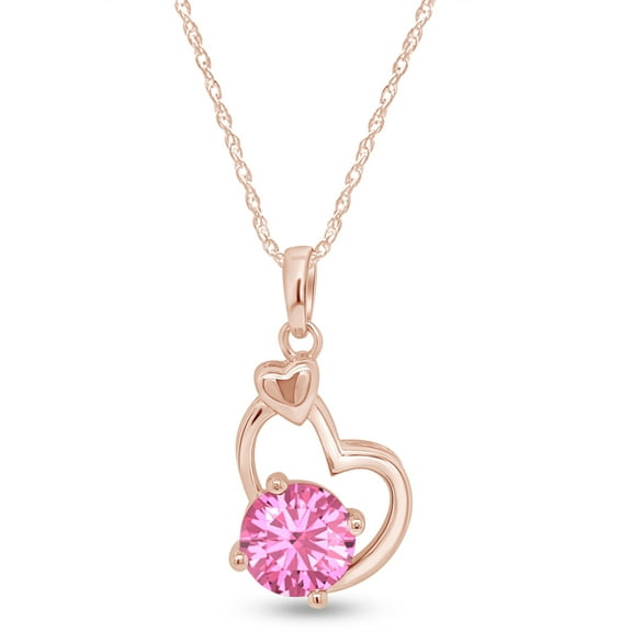 Valentine's Day Gift Round Shape Simulated Tourmaline Heart Pendant Necklaces In 925 Sterling Silver