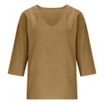 thumbnail image 5 of 3/4 Length Sleeve Womens Tops Ladies Summer Tops Summer Blouses Vacation Outfits Blouses for Women Dressy Casual Linen Shirts Ladies Tops And Blouses Gauze Shirts Women's Oversized T-Shirts Brown L, 5 of 7