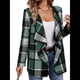 thumbnail image 2 of Cárdigan de Cuello Chal A Cuadros para Mujer, Chaqueta de Franela Larga con Abertura Frontal, Abrigo Corto A Cuadros, Ropa de Otoño Verde L, 2 of 9