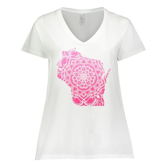 Inktastic Wisconsin Silhouette Mandala Women's Plus Size V-Neck T-Shirt