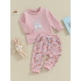 thumbnail image 3 of vera natura Toddler Boys Easter Pants Sets Blue Long Sleeve Sweatshirt Bunny Carrot Print Pants Sets, 3 of 9