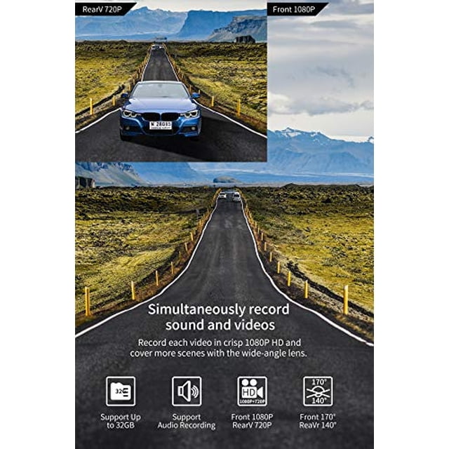 Dash Cam Frontal y Posterior, Milerong 1080P FHD Dash Camera para Auto