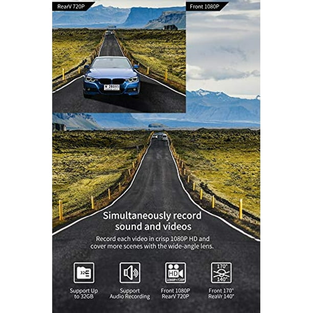 Dash Cam Frontal y Posterior, Milerong 1080P FHD Dash Camera para Auto