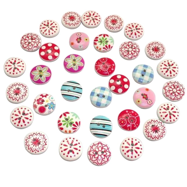 IMENGL Clearance! Delayuji Buttons 15Mm Pattern 100Pcs Printing Scrapbooking Mixed Round Holes Wood Buttons 2 Home Diy One Size Multi-Color