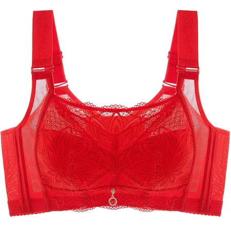 Gnurob Lace Bralettes for Women Push Up Bra Wirefree Padded T Shirt Bralette Hide Back Fat Brassiere Adjustable Strap Bras Everyday lingerie Clearance Saving Red 38