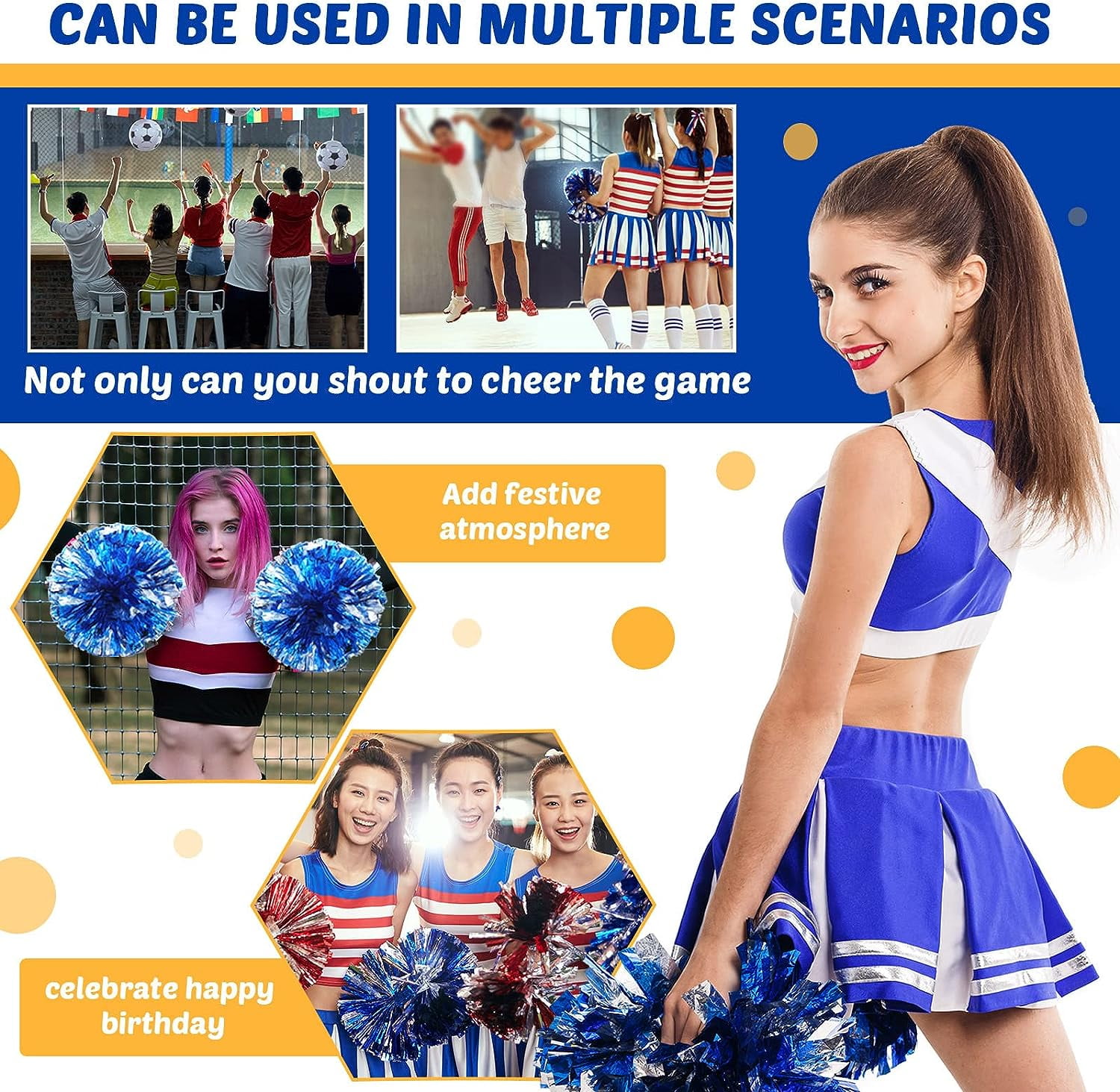 LINLIN Plastic Cheerleading Poms,Super cute cheerleading pom poms Cheer Dance Pom Pom with Plastic Handle for Team Spirit Sports Dance Cheering Metallic Foil