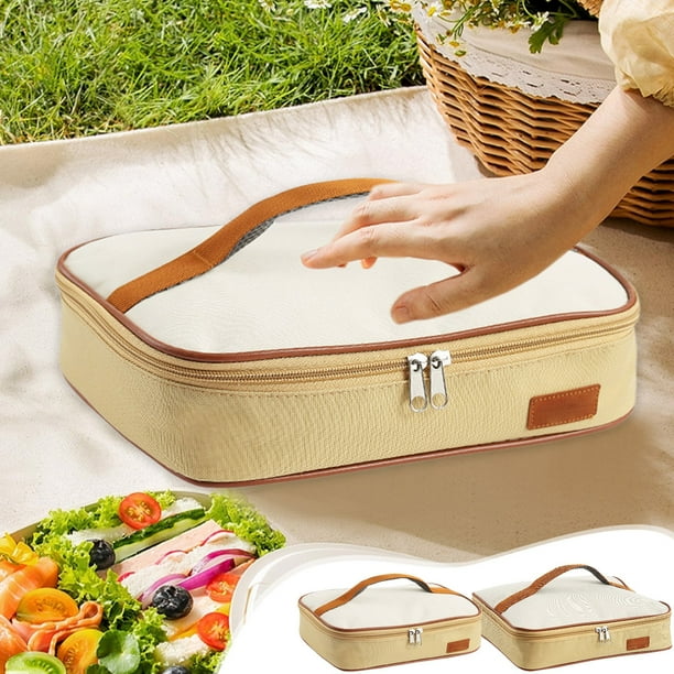 Bolsa de almuerzo aislante - Bolsa portátil reutilizable para picnics de oficina y al aire libre - Tela caqui - 12,6" x 10,24" x 2,76"