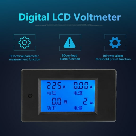 AC Voltmeter, LCD Overload Alarm Digital Voltmeter Voltage Meter for Indoor Use