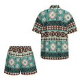 thumbnail image 5 of FKEKYI Women's 2 Piece Set Short Sleeve Shirt & Shorts with Elastic Waist American Tribal Green Geometric Print Summer Beachwear Soft Vacation Outfits Open Front Top Lounge Set, L, 5 of 7