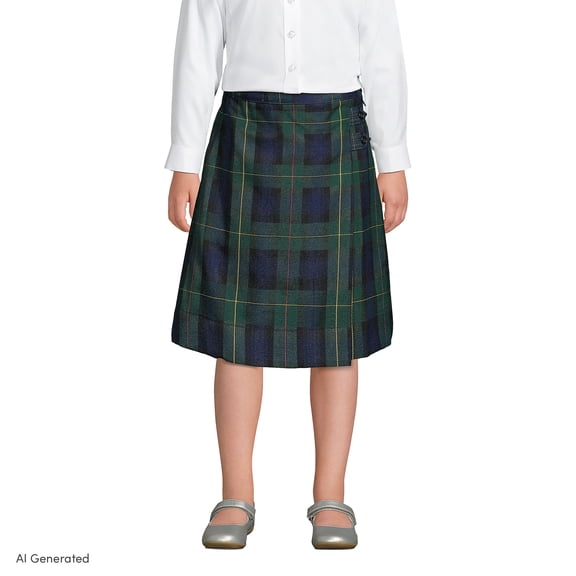 Lands' End Girls Plaid A-line Skirt Below the Knee