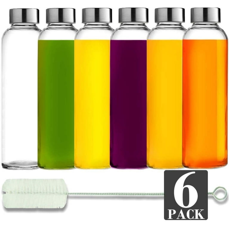 Brieftons Glass Water Bottles With Caps: Clear, 6 Pack, 18 Oz, Leakproof  Lids, Premium Soda Lime, Be…See more Brieftons Glass Water Bottles With  Caps