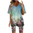 thumbnail image 2 of Ensembles 2 Pcs pour Femmes Été Mode Femme Blouse à Col en V Manches Courtes Hauts Shorts Costume Décontracté Ensembles Deux Pièces pour Femmes en Liquidation, 2 of 4