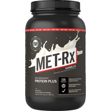 MET-Rx(R) Protein Plus Powder, Vanilla, 2 lb., Complete Protein Blend, 43g of Protein and 3 g L-Glutamine Per Serving, Low Fat and Gluten Free, Ideal for Pre/Post (Best Post Workout Whey Protein)