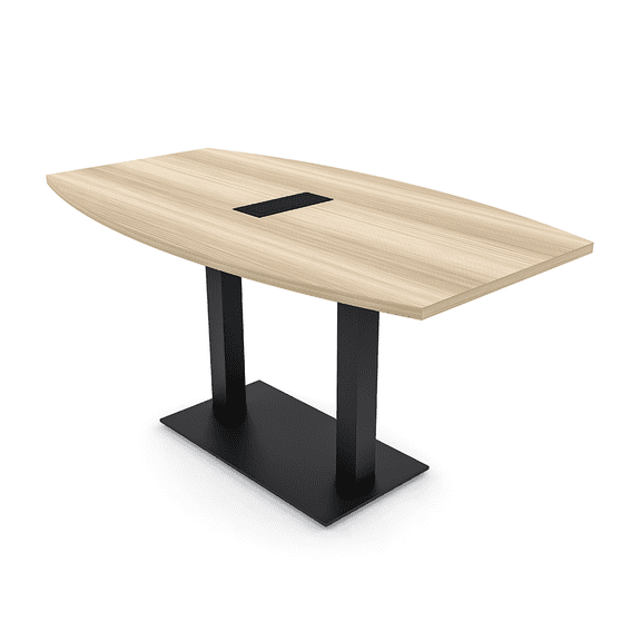 3X5 Boat Shaped Conference Table With Metal Base And Electrical Module