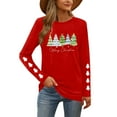 thumbnail image 6 of HOMBOM Christmas Tops for Women Graphic Red Pullover Santa Long Sleeve Crewneck Xmas Females Tee Shirts, 6 of 9