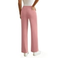 thumbnail image 4 of OGLCCG Womens Straight Leg Yoga Pants Elastic High Waist Wide Leg Work Dress Pants with Pockets Solid Color Casual Stretch Lounge Trousers,XXL,Pink, 4 of 7
