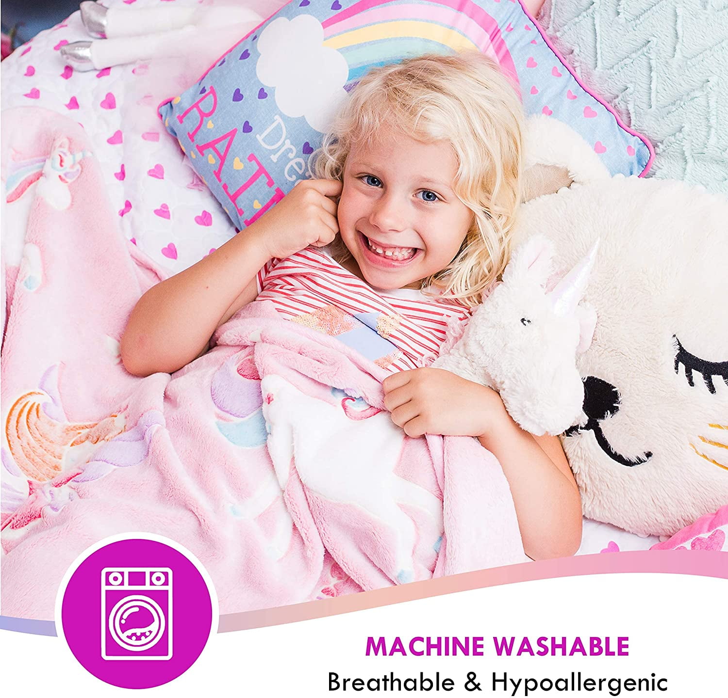 Glow in The Dark Unicorn Blanket for Girls – Soft Pink Fleece Throw. Great Christmas, Birthday, Baby, Toddler Unicorn Gifts! Premium Fuzzy Blanket with Fairy, Butterfly, Stars. Bright Long-Last Glow