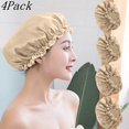 thumbnail image 1 of Djiypn Bonnets de Douche pour Femmes, 4 Pcs Bonnets de Bain Élastiques et Réutilisables, Bonnet de Douche à Double Couche, Bonnets de Douche Imperméables, Bonnet de Bain Lavable pour Cheveux - Or Rose, 1 of 8