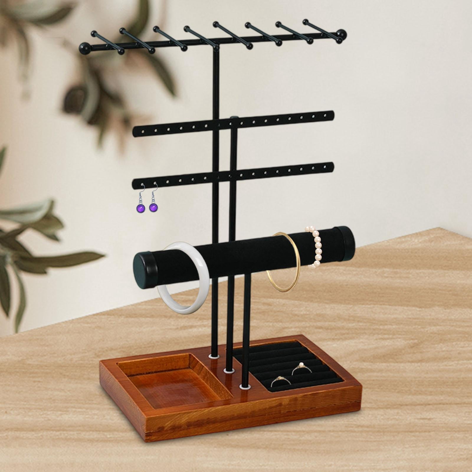 Jewelry Organizer Earring Display Necklace Hanger Versatile Metal and Wood for Home Tabletop Dresser Vanity