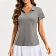 thumbnail image 3 of Textilo Women's Polo Shirts Short Sleeve Collared Shirt V Neck Solid Color Blouses Business Work Loose Fit Summer Casual Clothes,Gray XL, 3 of 7
