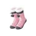 thumbnail image 2 of Women Sherpa Lined Cable Knit Slipper Socks with Pom Pom, Thick Warm Non Slip Home Socks, Cozy Fleece Lined Winter Cabin Socks for Indoor Wear Pink, 2 of 5