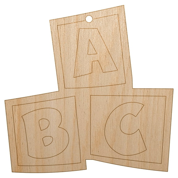 ABC Kids Baby Blocks Wood Holiday Christmas Tree Ornament Unfinished DIY Pre-Drilled Craft