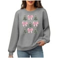 thumbnail image 2 of GuzomFashion Womens Gray Christmas Waffle Knit Sweatshirt - Soft Stretchy with Tree & Pink Bow Print, Relaxed Fit Size S-XXL for Holiday Daily Wear,Size S, 2 of 6