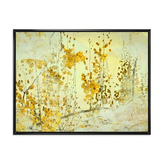 Designart 'Abstract Yellow Flower Grunge Art' Modern Framed Canvas Wall Art Print
