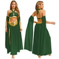 thumbnail image 1 of Aiihoo Ensemble de Costume de Danse Orientale 4 Pcs pour Femmes, Robe à Ourlet Doré et Manches Longues, Vert P, 1 of 7