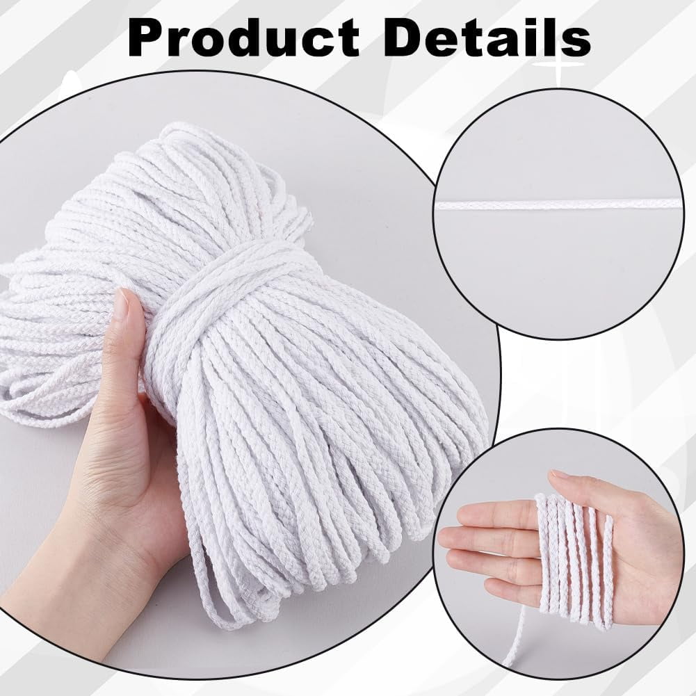 109 Yards 5mm Cotton Rope White Drawstring Rope Piping Cord Macrame Coiling Cord Natural Cording Drawstring Cords Round Cotton Cording
