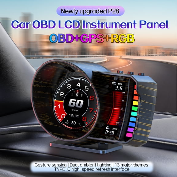 AoYwGLY Heads Up Display for Cars OBD2 GPS HUD, Car Speedometer, Digital Speed Gauge, OBD2 Gauge Display, Tachometer, Voltage, Water Temp, Velocimetro Digital Car