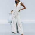 thumbnail image 1 of ICHUANYI Clearance Women's Two Piece Solid Cotton Linen Short Sleeve V Neck Open Back Tops And Pants Set(White, M) ICHUANYI WER2023080806023, 1 of 8