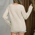 thumbnail image 4 of WCMZJ Women's Casual Long Sleeve Crewneck Crochet Sweater Lightweight Knit Pullover Sweaters Tops Beige M, 4 of 7