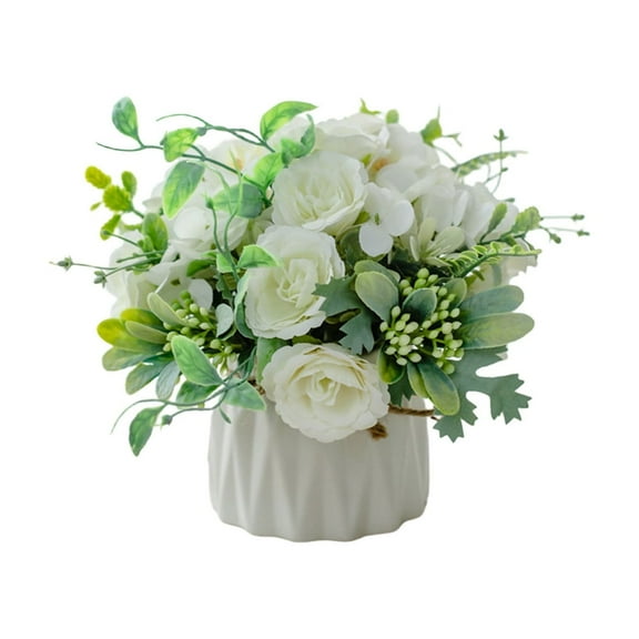 Nmdmisc Fake Flowers in Vase,Small Artificial Silk Flowers with Vase,Faux Flower Arrangement for Home Office,Coffee Dining Table Centerpiece Decor (Tea Hydrangea)