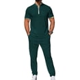 thumbnail image 3 of Men 2 Piece Casual Beach Outfits Short Sleeve Button Down Shirts Summer Loose Pant Sets Vacation Outfits Dark Green M, 3 of 6