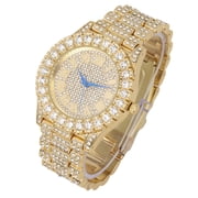 Charles Raymond Mens Big Rocks Bezel - Dial with Roman Numerals Fully Iced Out Watch w/Cuban Chain Bracelet & Ring - ST10327SET3PC (11,Gold)