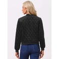 thumbnail image 4 of Chaqueta bomber acolchada con diamantes y superficie de terciopelo con cremallera para mujer con bolsillos Allegra K Negro S, 4 of 5