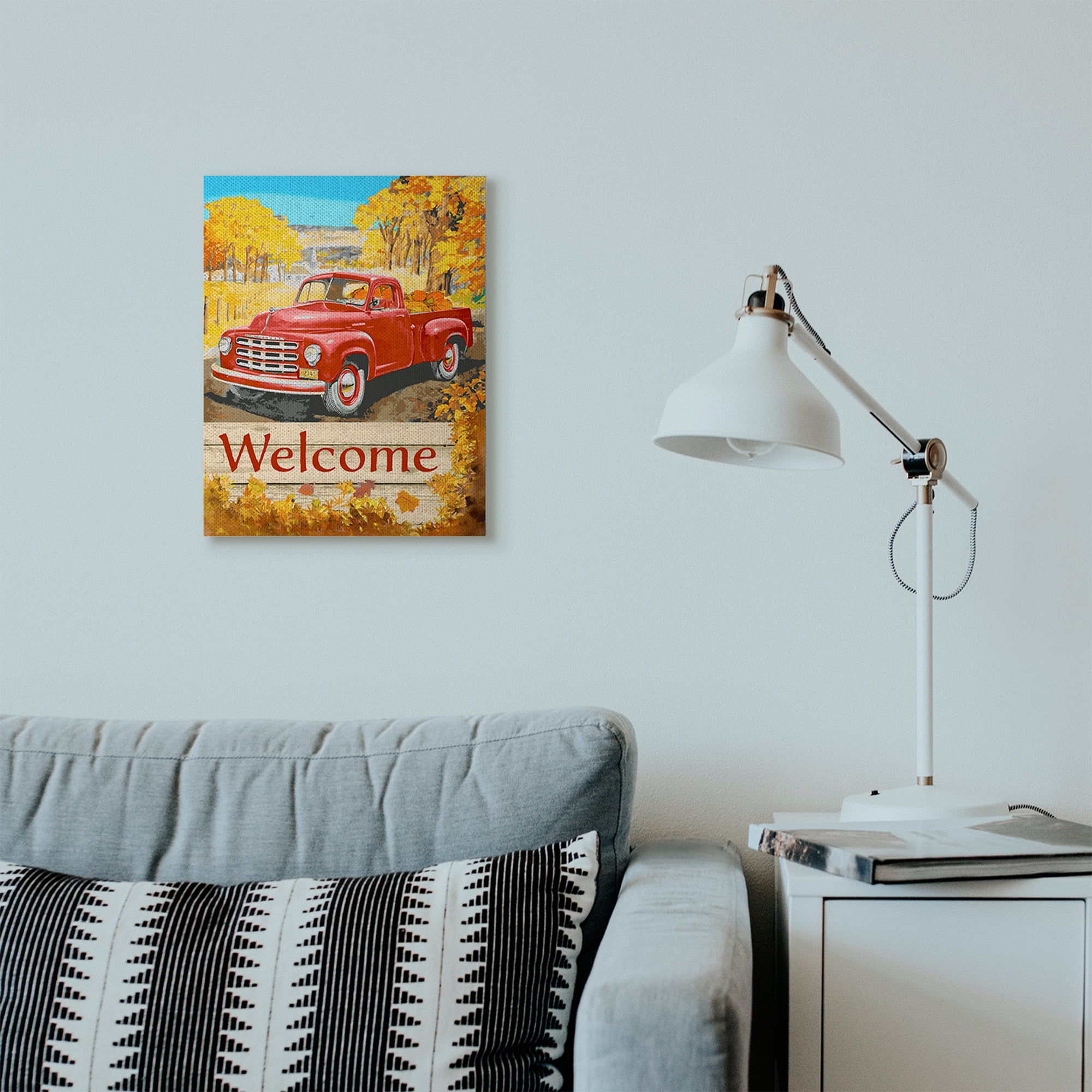 Stupell Home Décor Welcome Red Truck Fall Autumn Landscape Design Canvas Wall Art by the Saturday Evening Post